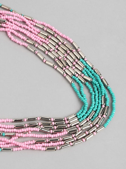 Pink & Silver-Toned Layered Necklace