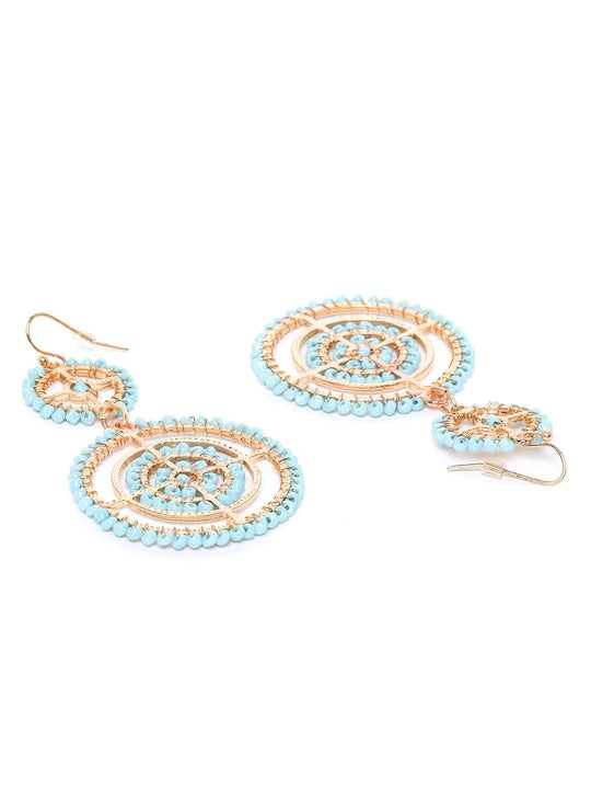 Blue Rose Gold-Plated Beaded Circular Drop Earrings