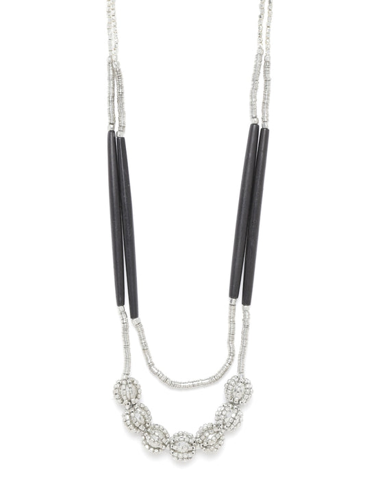 Black Silver-Plated Beaded Layered Necklace