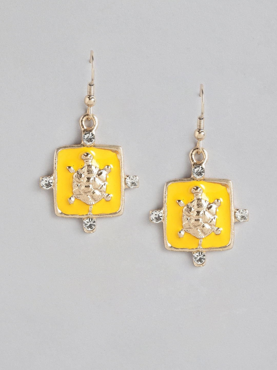 RICHEERA Yellow & Gold-Toned Square Drop Earrings