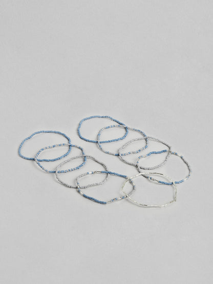 Women Set of 9 Blue & Grey Elasticated Bracelet