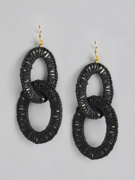 Black & Gold-Toned Oval Drop Earrings