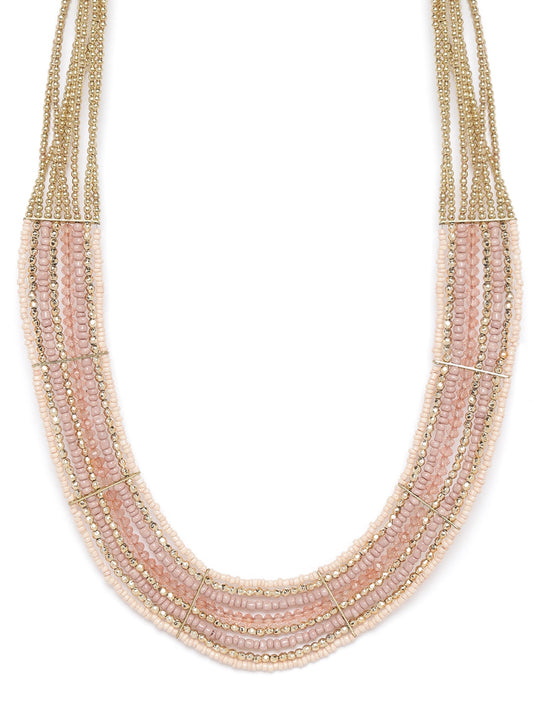 Women Peach-Coloured & Pink Gold-Plated Beaded Layered Necklace