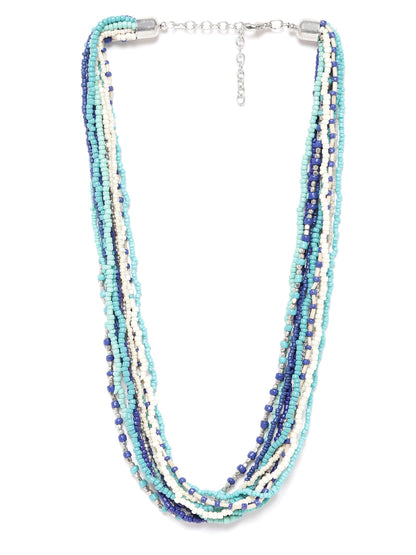 Women Turquoise Blue & Off-White Silver-Plated Beaded Layered Necklace