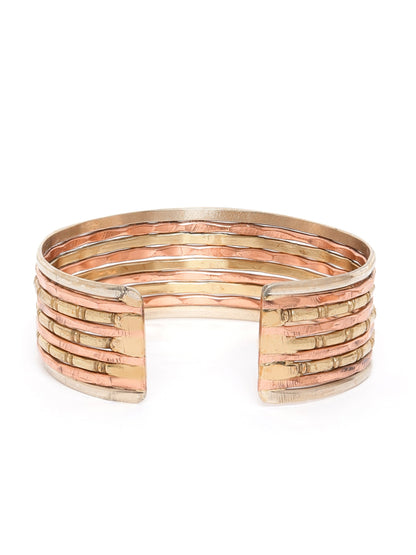 Antique Gold-Toned Copper-Plated Textured Cuff Bracelet
