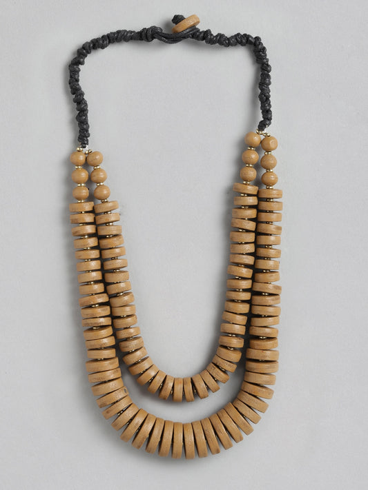 Artificial Wood Beads Brown Necklace