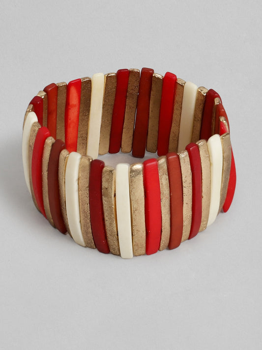 Women Red & Gold-Toned Gold-Plated Elasticated Bracelet