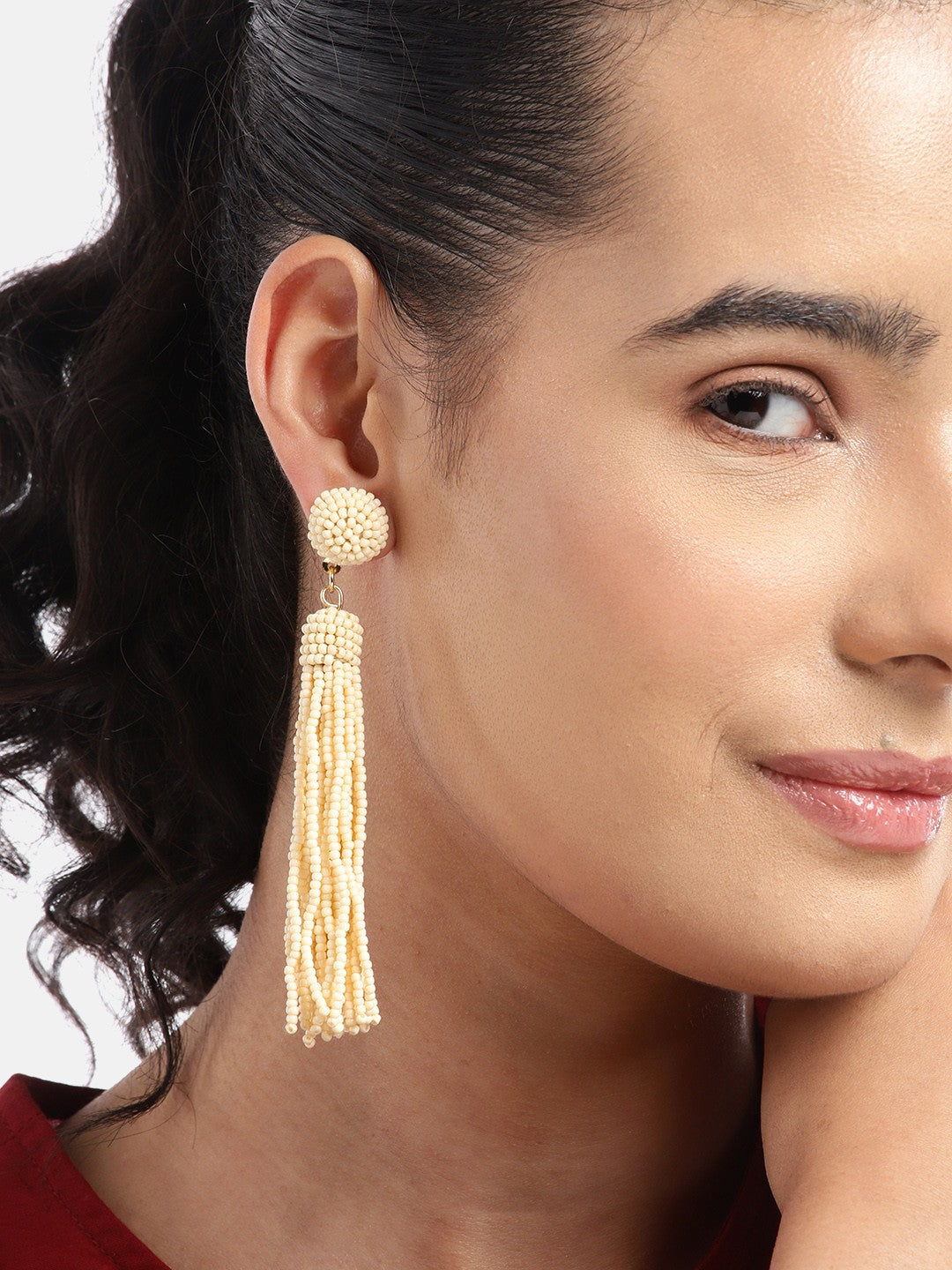 Gold-Plated Contemporary Artificial Beads Drop Earrings