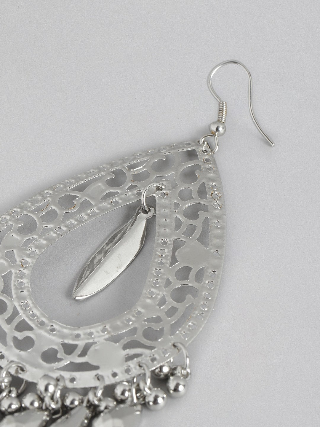 Silver-Toned Teardrop Shaped Drop Earrings