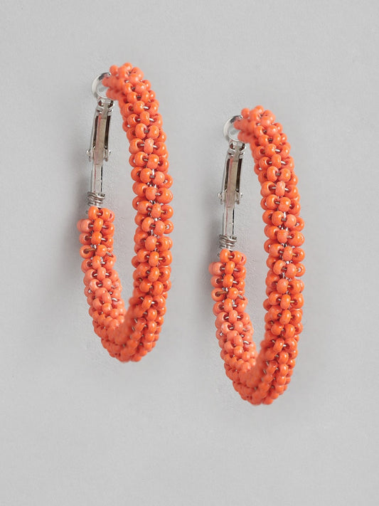 Orange & Silver-Toned Circular Hoop Earrings