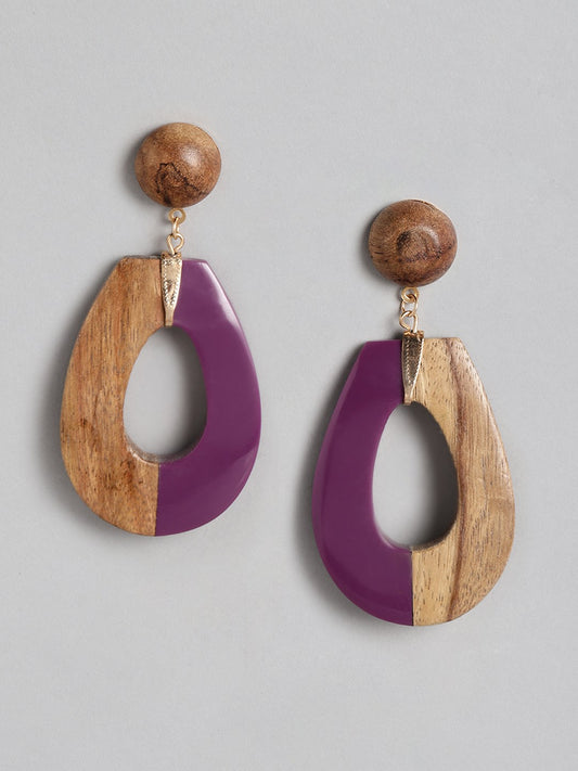 Purple & Brown Teardrop Shaped Drop Earrings