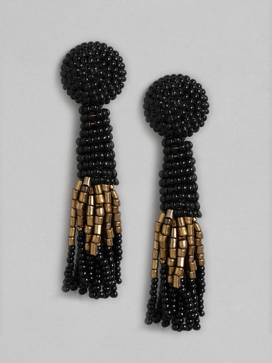 Black & Gold-Toned Contemporary Drop Earrings