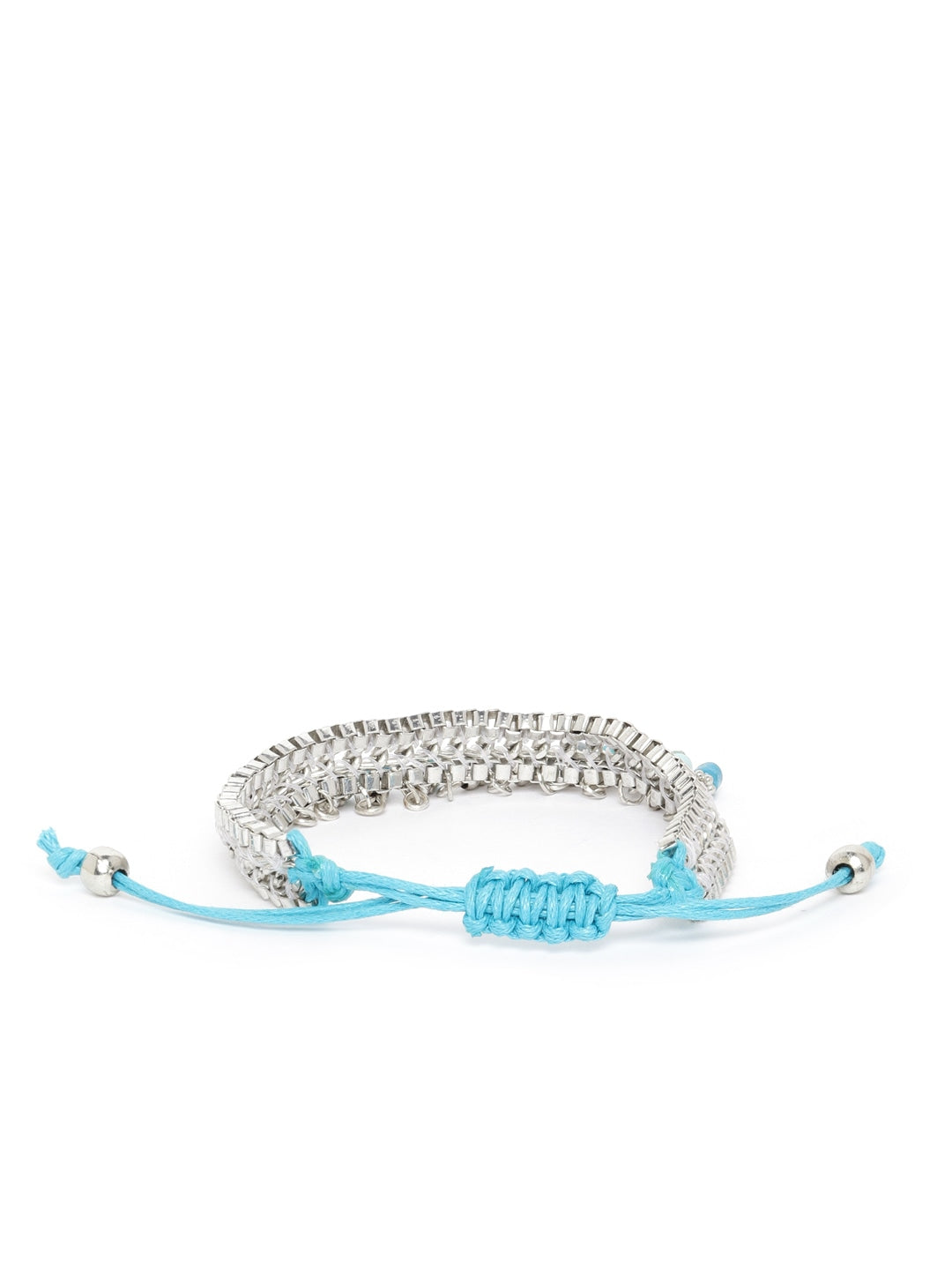 Blue Silver-Plated Beaded Bracelet