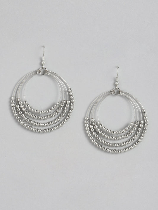 Silver-Toned Circular Drop Earrings