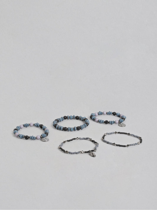 Women Pack of 5 Blue & Black Elasticated Bracelet