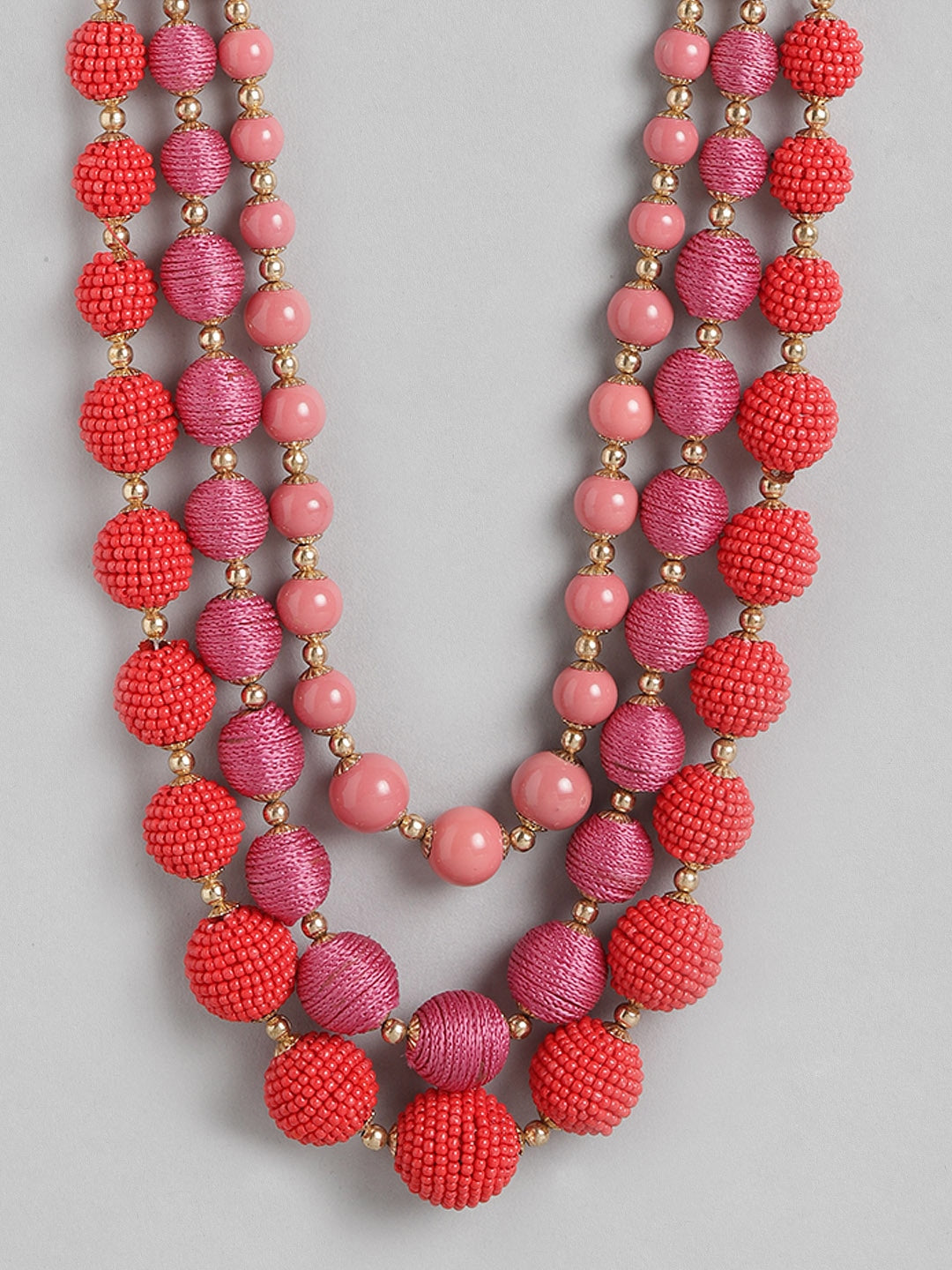 Pink & Red Gold-Plated Layered Necklace
