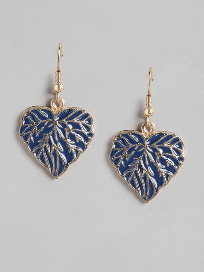 Blue & Gold-Toned Heart Shaped Drop Earrings