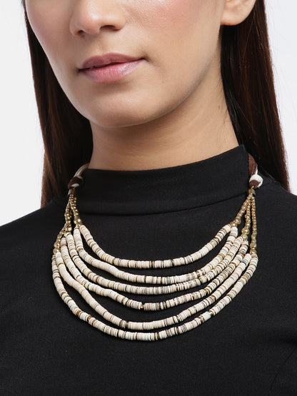 Women Off-White Gold Plated Beaded Layered Necklace