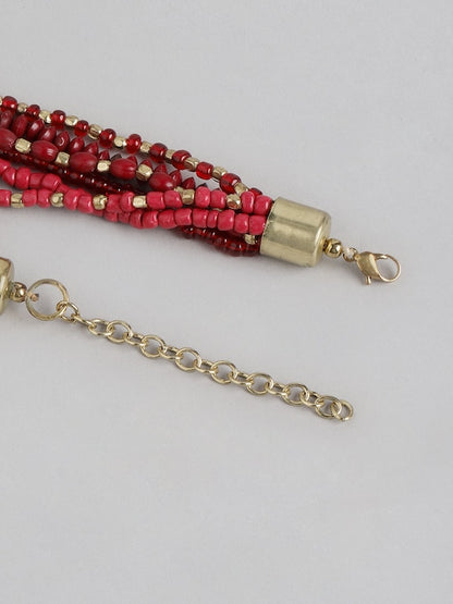 Maroon & Gold-Toned Gold-Plated Layered Necklace