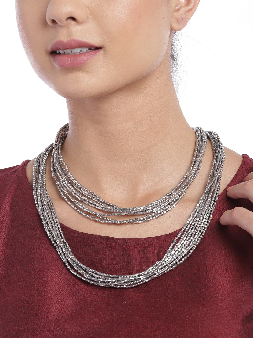 Silver-Plated Artificial Beads  Necklace