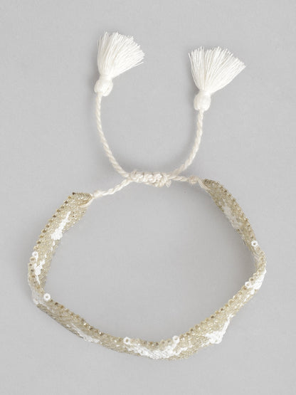 Women Gold-Toned & White Braided Bracelet