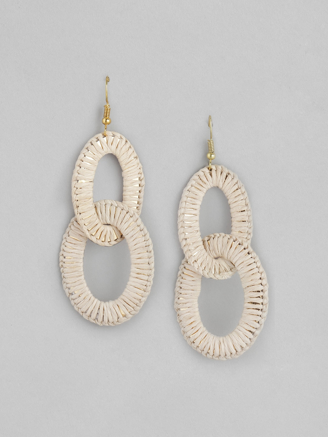 Beige & Gold-Toned Oval Drop Earrings