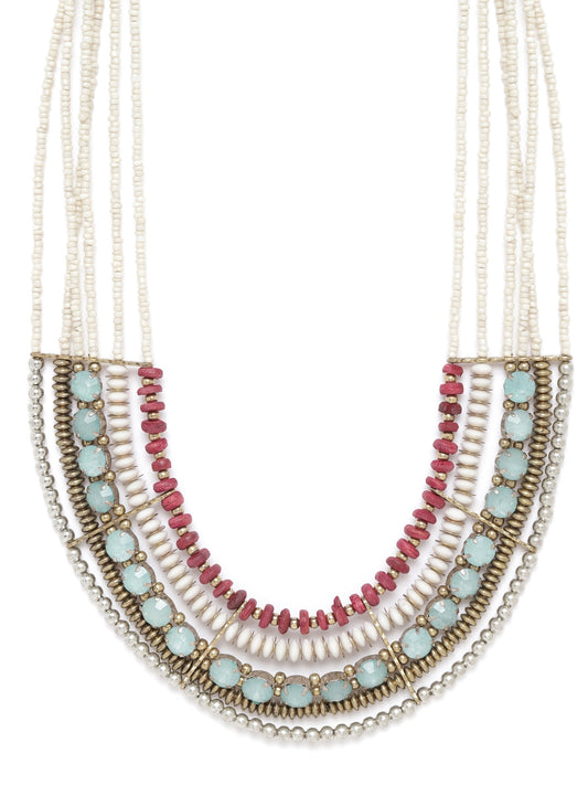 Women Multicoloured Silver-Plated Stone-Studded & Beaded Layered Necklace