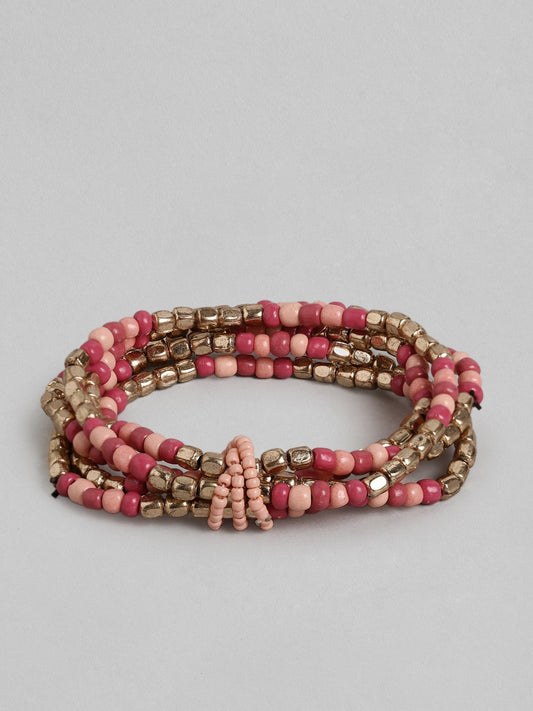 Women Pink & Gold-Toned Gold-Plated Multistrand Bracelet