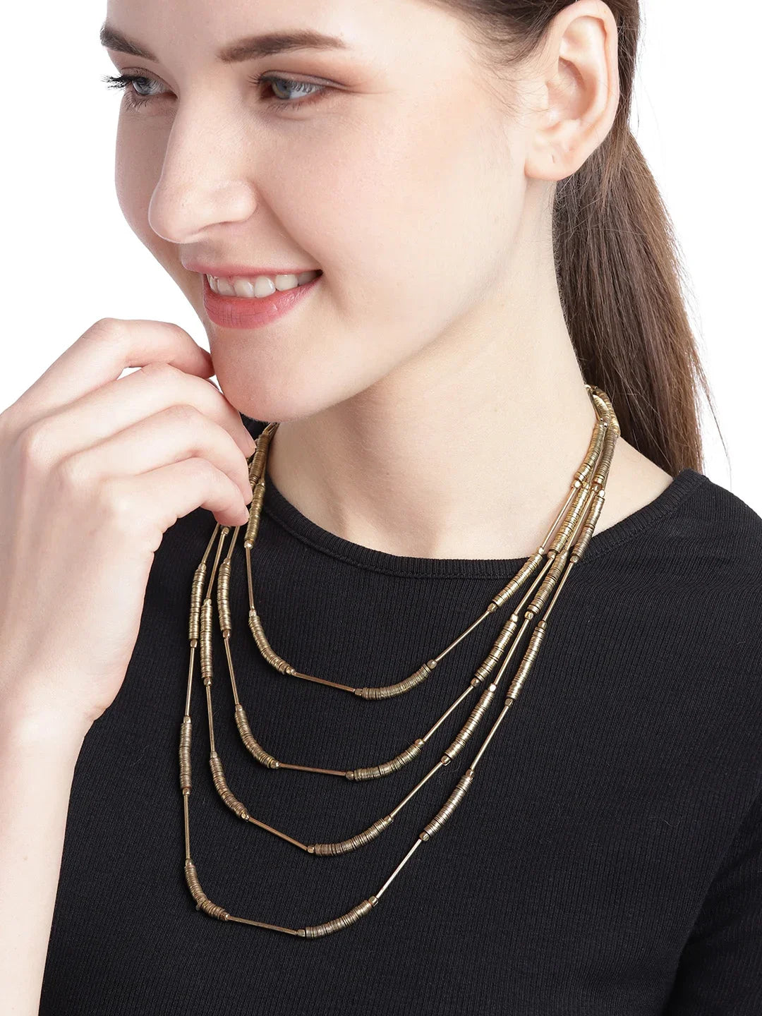 MIDEEO Women's Layered Necklace Set – Dainty Gold & Silver Chokers With Pearls & Coins