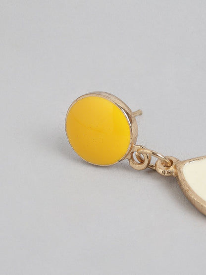 Beige & Yellow Oval Drop Earrings