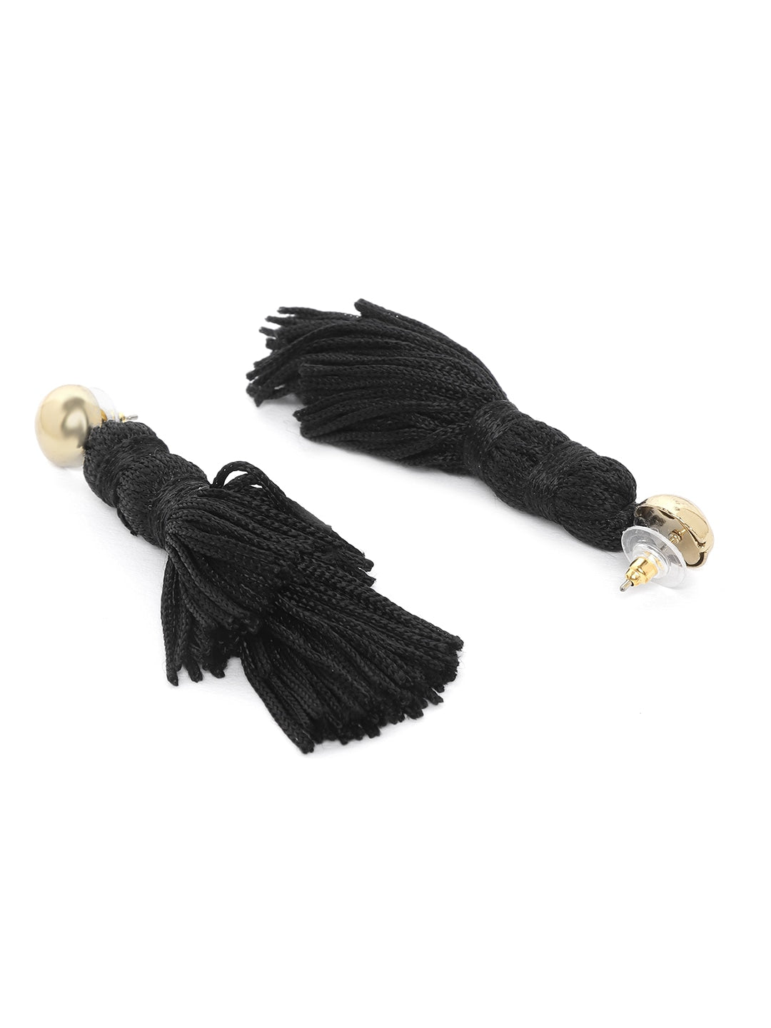 Black Gold-Plated Tasselled Contemporary Drop Earrings