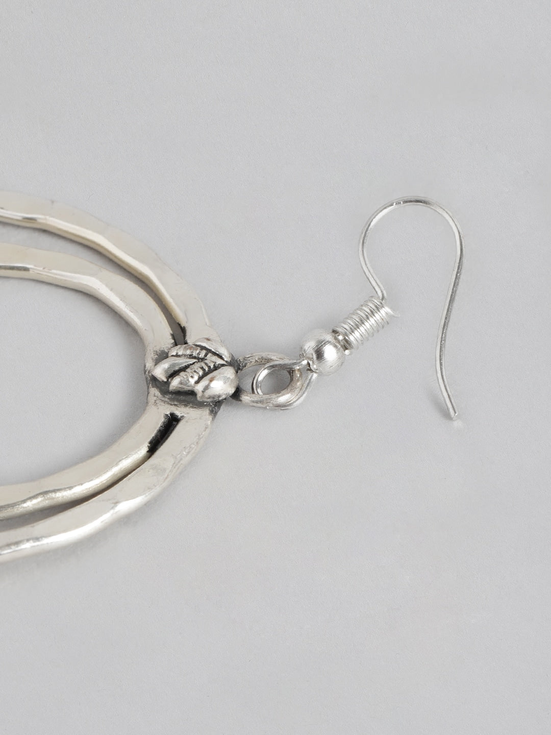 Silver-Toned Oval Drop Earrings