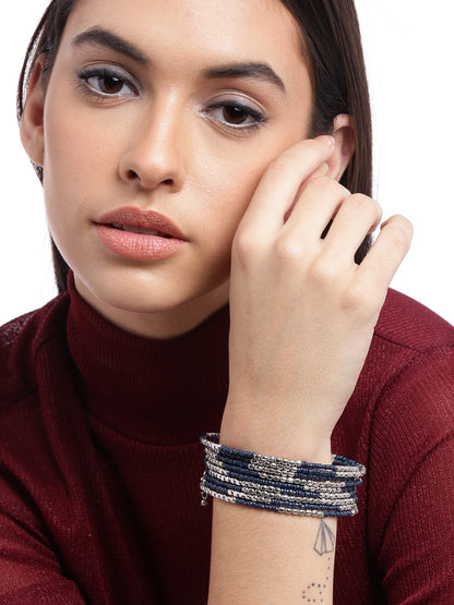 Women Blue & Silver-Toned Silver-Plated Bangle-Style Bracelet