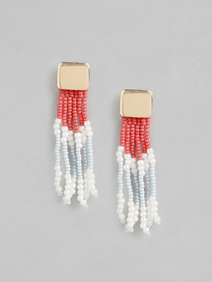 Gold-Toned & Coral Contemporary Drop Earrings