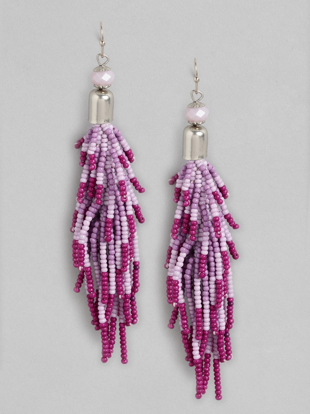 Purple & Silver-Toned Contemporary Drop Earrings