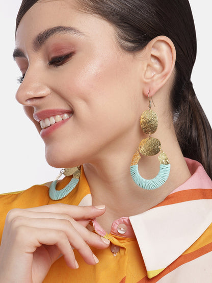 Blue & Gold-Toned Circular Drop Earrings