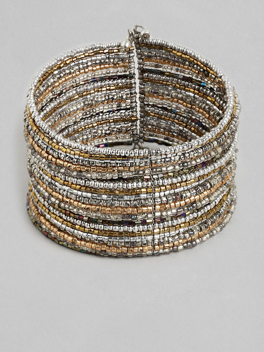 Women Silver-Toned & Gold-Toned Bangle-Style Bracelet