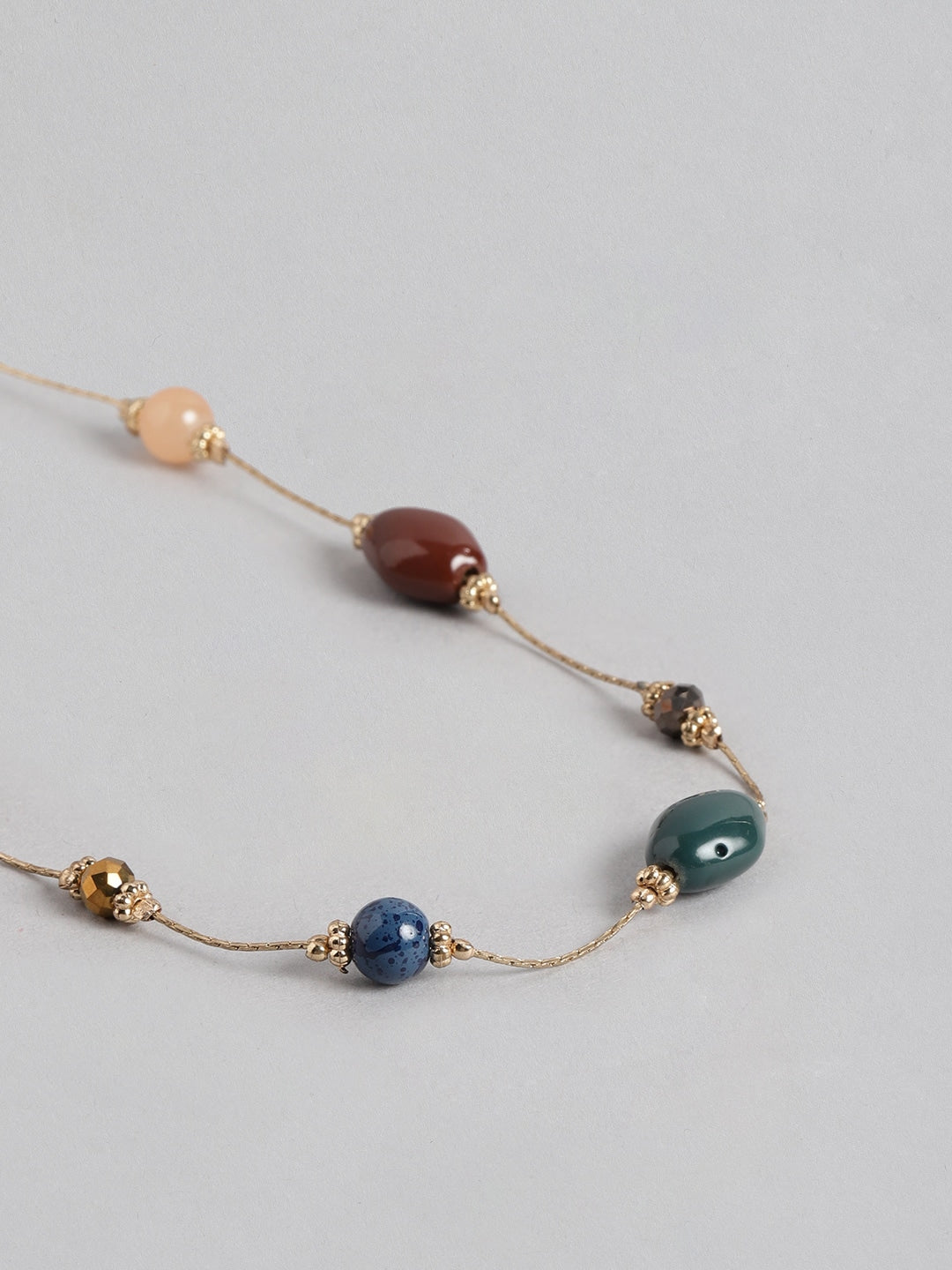 Gold-Toned & Blue Gold-Plated Beaded Necklace