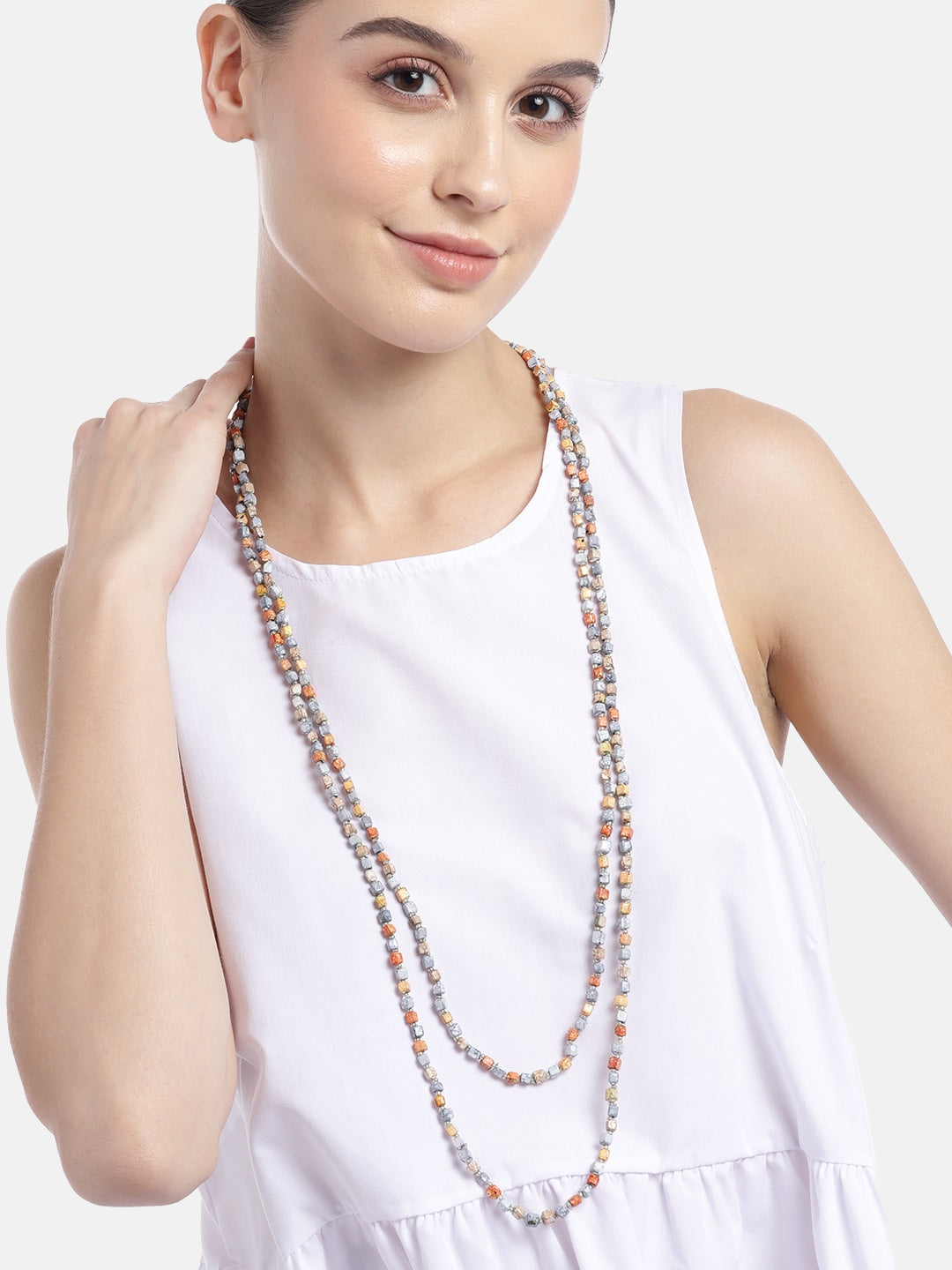 Beaded Double-Layered Statement Necklace