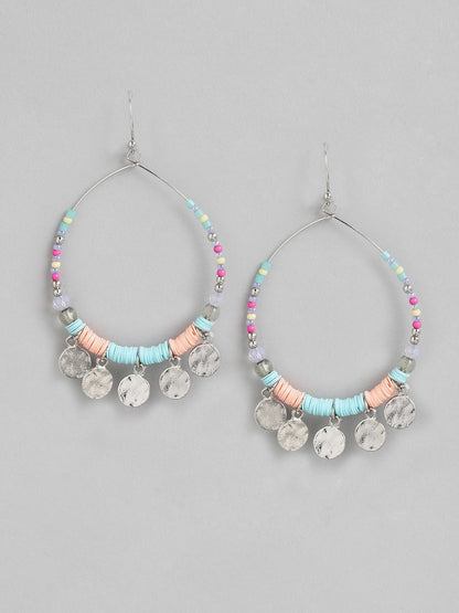 Blue & Silver-Toned Circular Drop Earrings