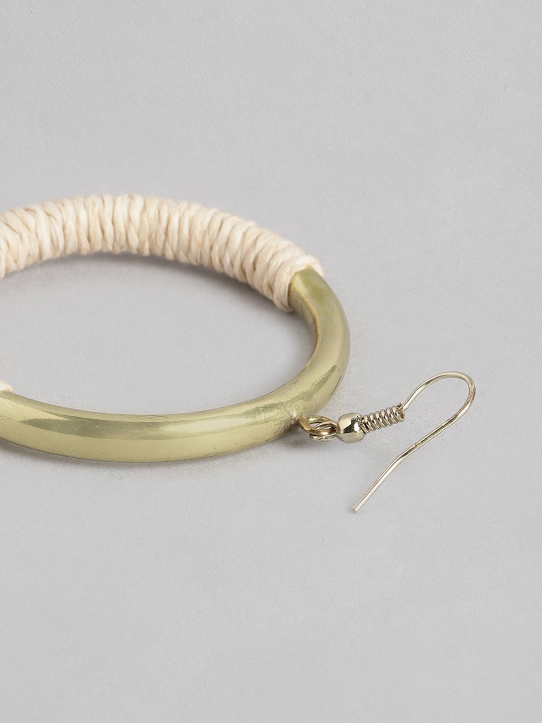 Beige & Gold-Toned Circular Beaded Hoop Earrings