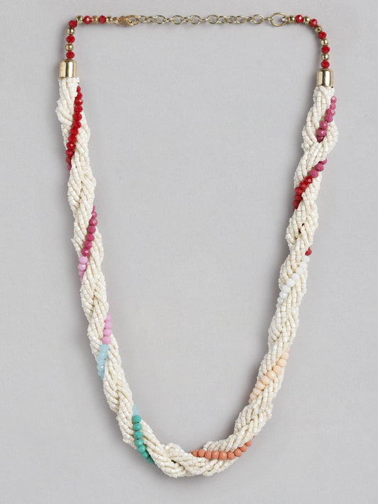 RICHEERA White & Red Layered Beaded Necklace