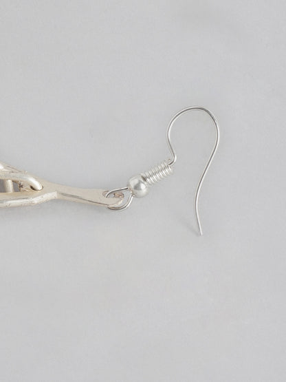 Silver-Toned Teardrop Shaped Drop Earrings