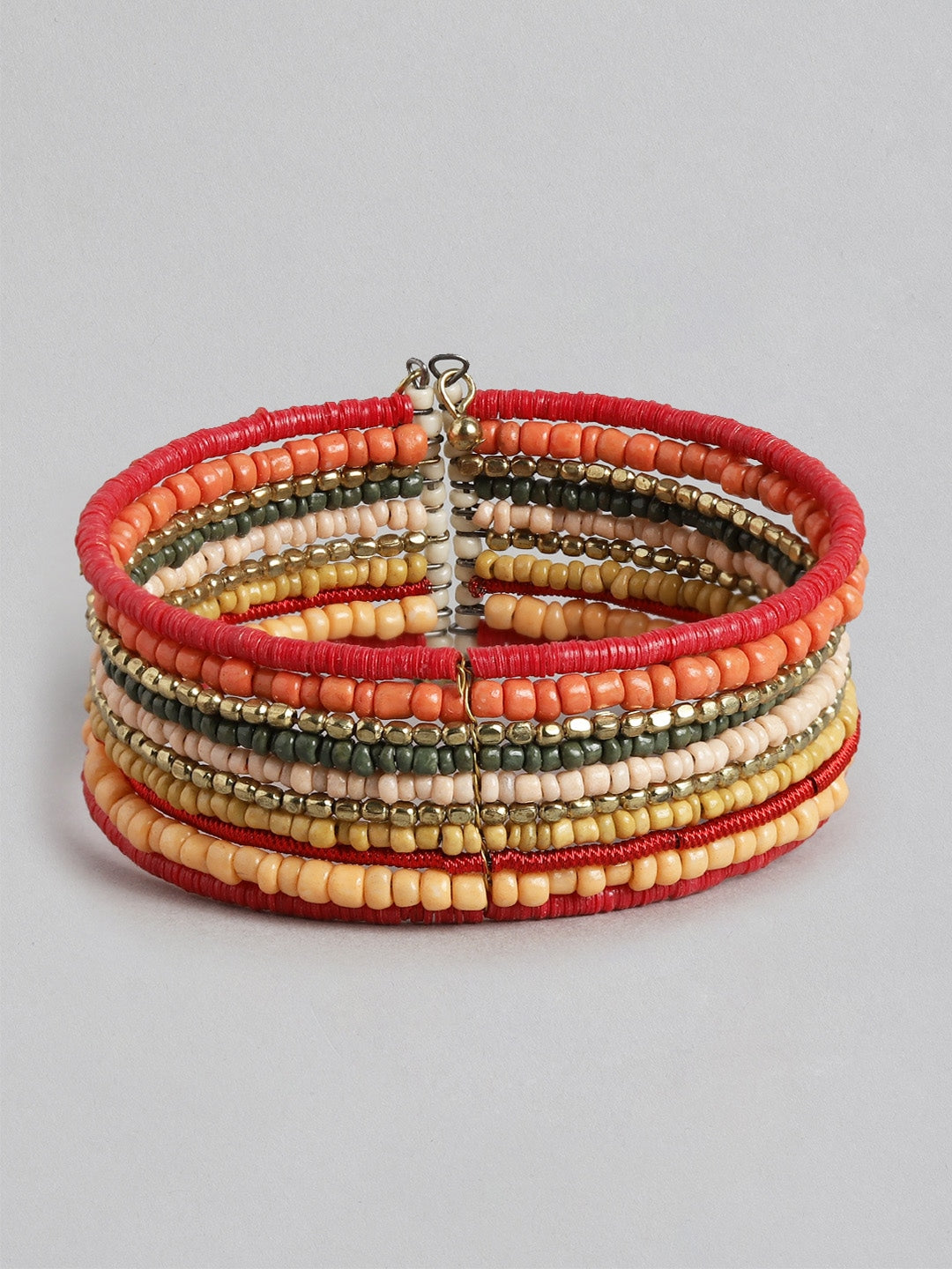 Women Gold-Plated Beaded Statement Cuff Bracelet