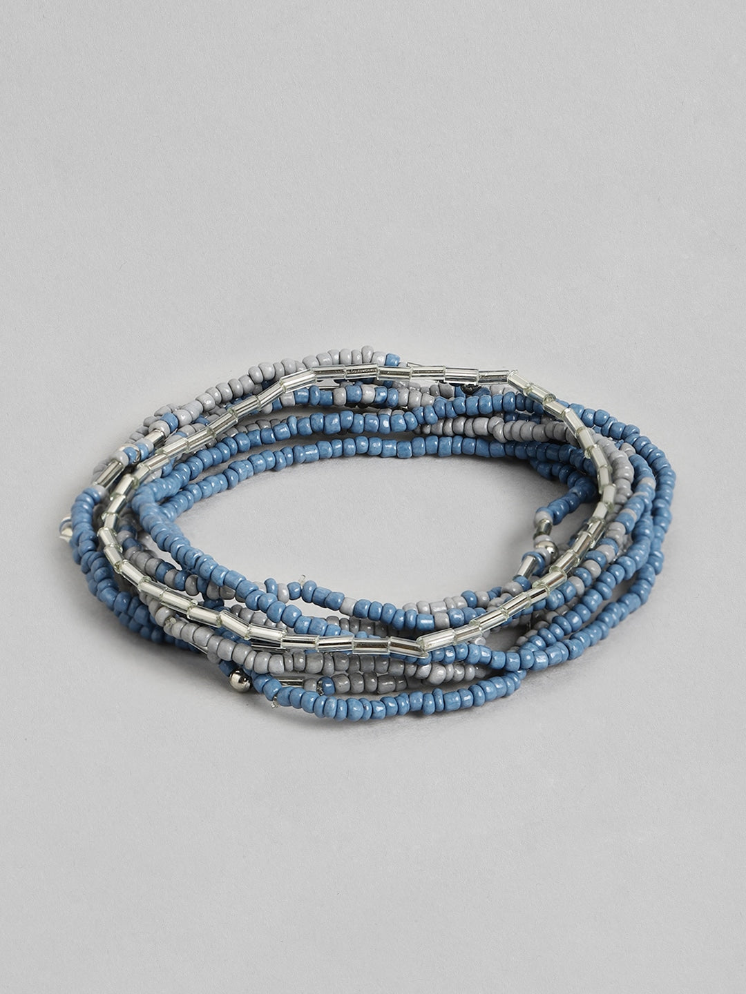 Women Set of 9 Blue & Grey Elasticated Bracelet
