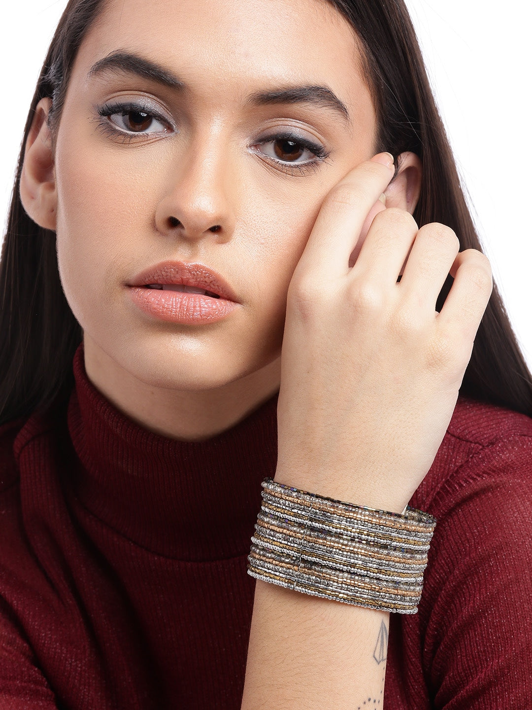 Women Silver-Toned & Gold-Toned Bangle-Style Bracelet