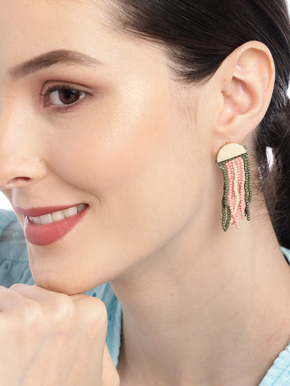 Gold-Toned & Peach-Coloured Contemporary Drop Earrings