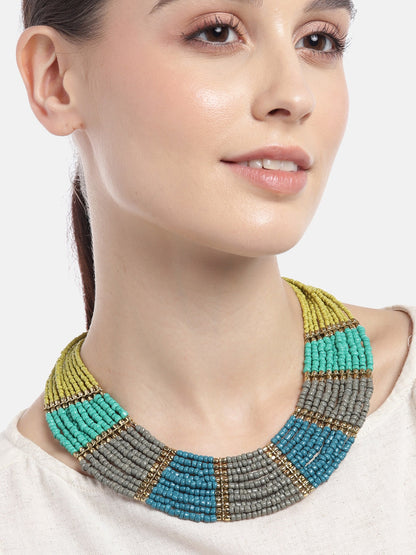 Gold-Plated Beaded Multi-Layered Statement Necklace
