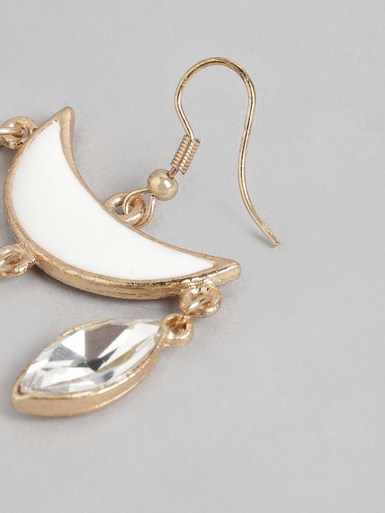 White & Grey Crescent Shaped Stone Studded Drop Earrings