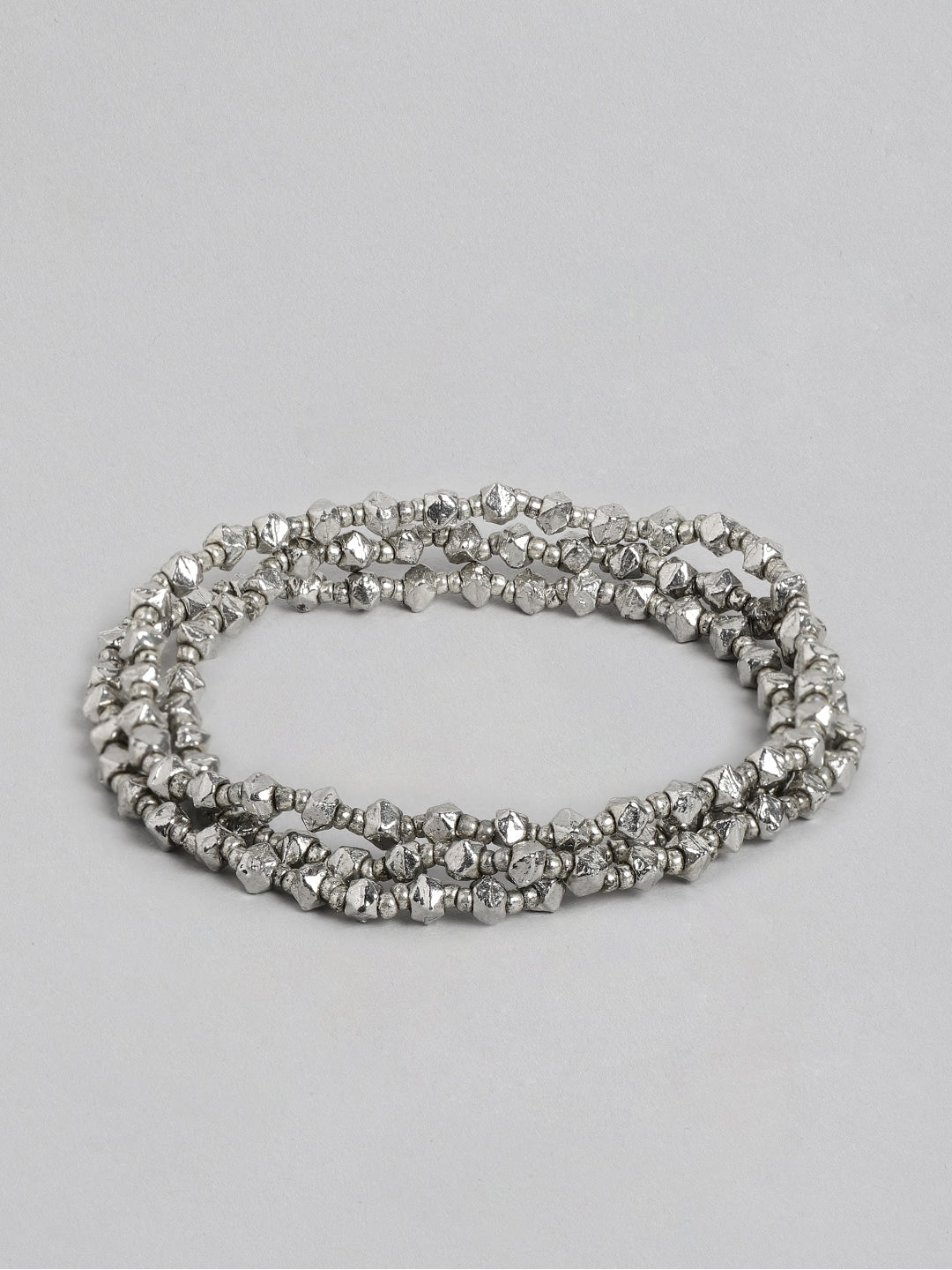 Women Set of 3 Silver-Toned Silver-Plated Elasticated Bracelet